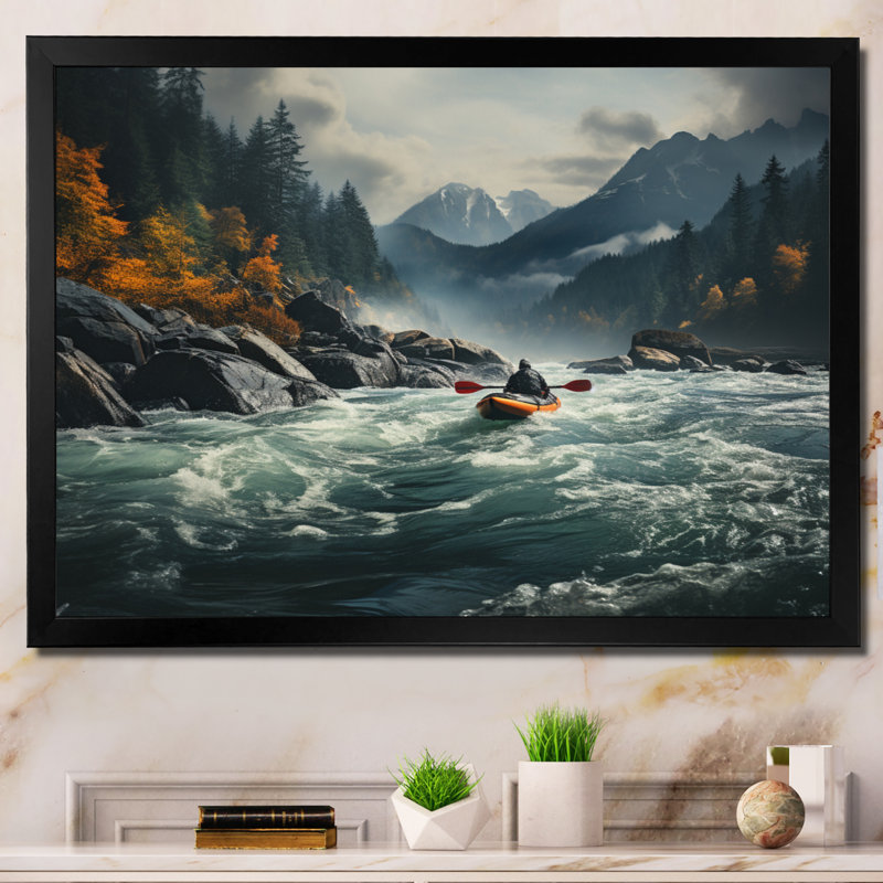 River Reflections II - Lakes & Rivers, art mural sur toile, H 34 po x l 44 po x P 1,5 po, Cadre simple noir