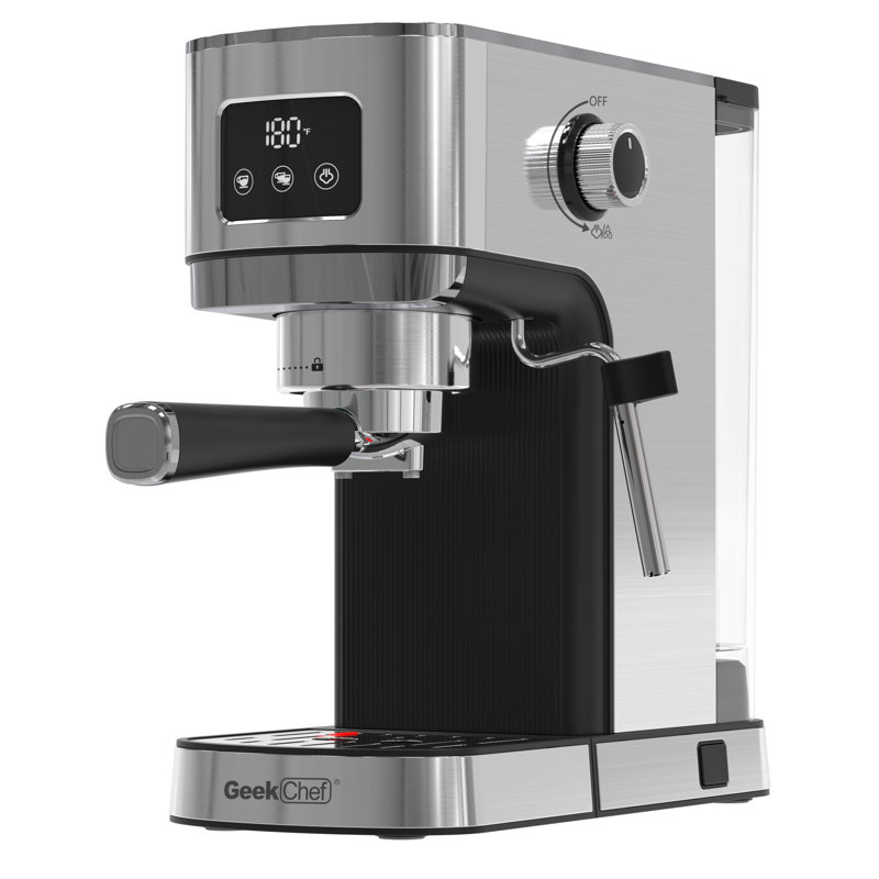 Geek Chef Espresso Machine, Cappuccino & Latte Machine With ESE POD Filter & Milk Frother Steam Wand, Accurate Temperature & Time Control, Compact Coffee Machine For Home,Stainless Steel