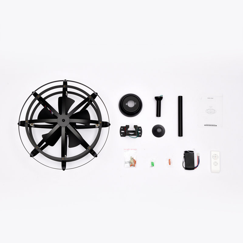 Ganessa 20'' Ceiling Fan with Light Kit, Black with Black Blades