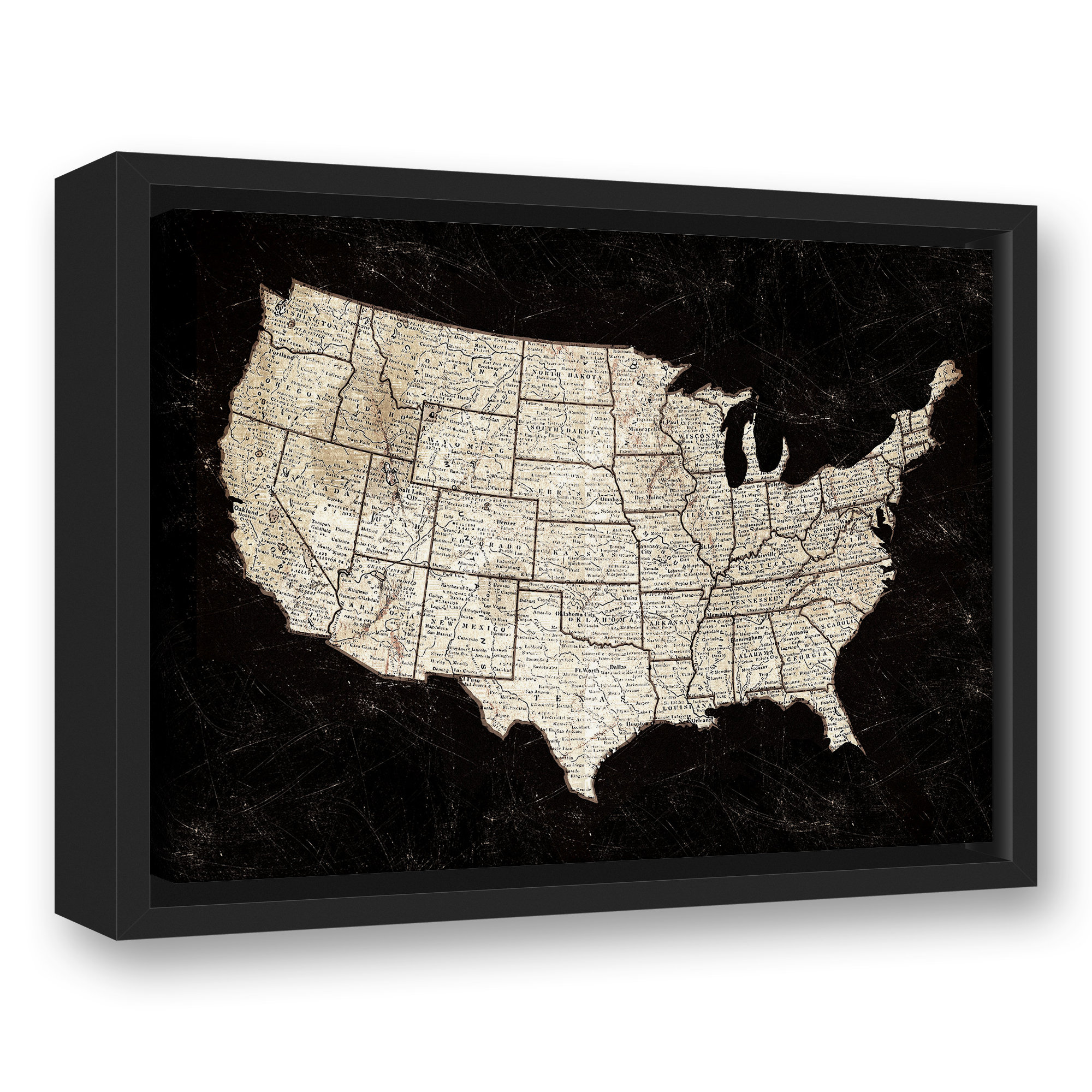 Us Map Frame 17 Stories Black United States Map Framed On Canvas Print | Wayfair