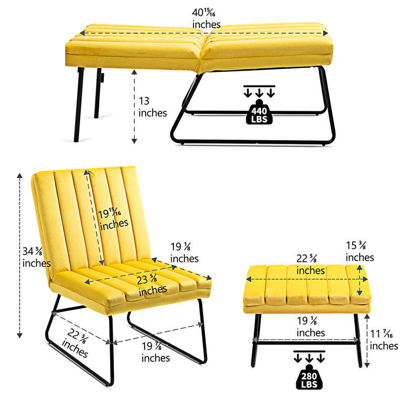 Ensemble de chaises rembourrées Modern, Velours jaune