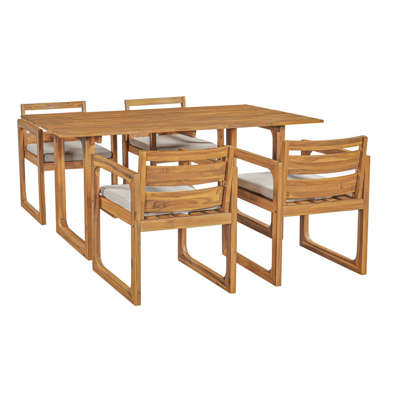 Ensemble repas d'extérieur en bois d'acacia massif avec table à lattes et chaises rembourrées Selborne