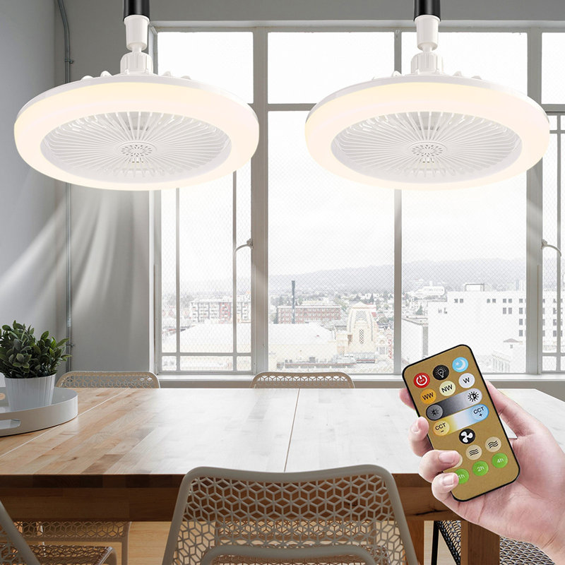 Ventilateur de plafond à 2 prises, ventilateur de plafond fermé E27 avec lumière et télécommande