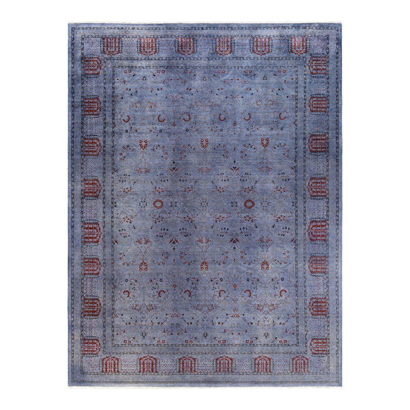 Tapis noué à la main gris unique de 9 pi 1 po x 12 pi 2 po Fine Vibrance