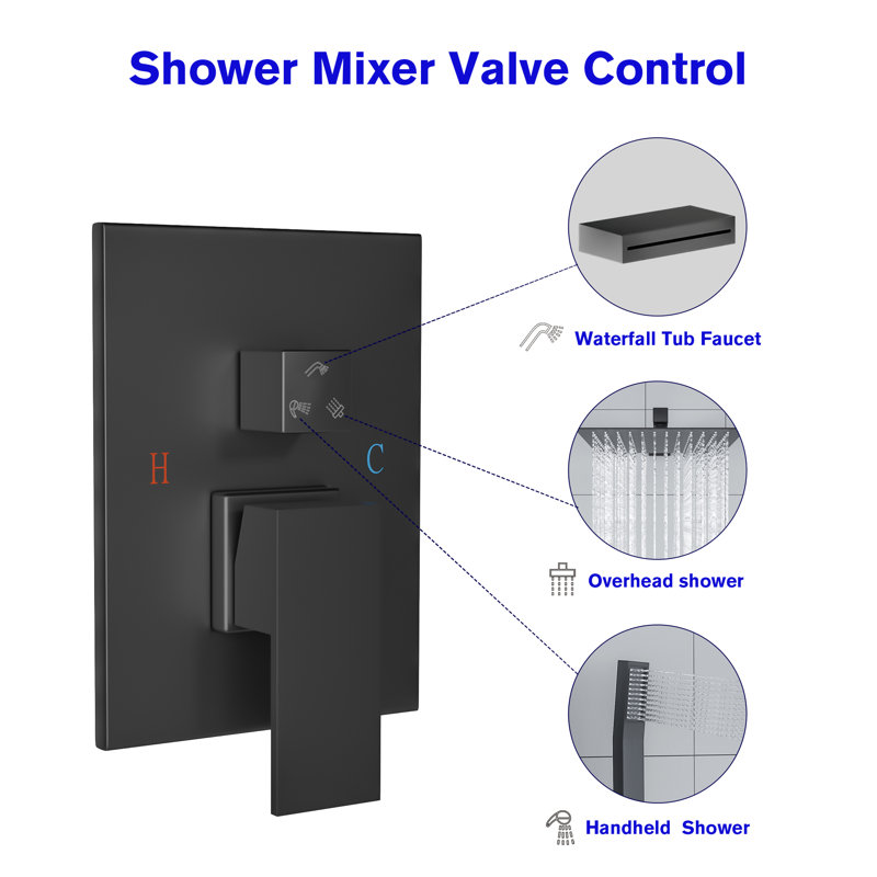 Matte Black 12-Inch Dual Shower Head Wall Mounted System