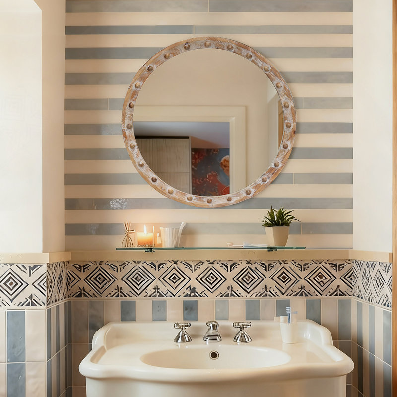 Round Wall Mirror With Rivet Detail