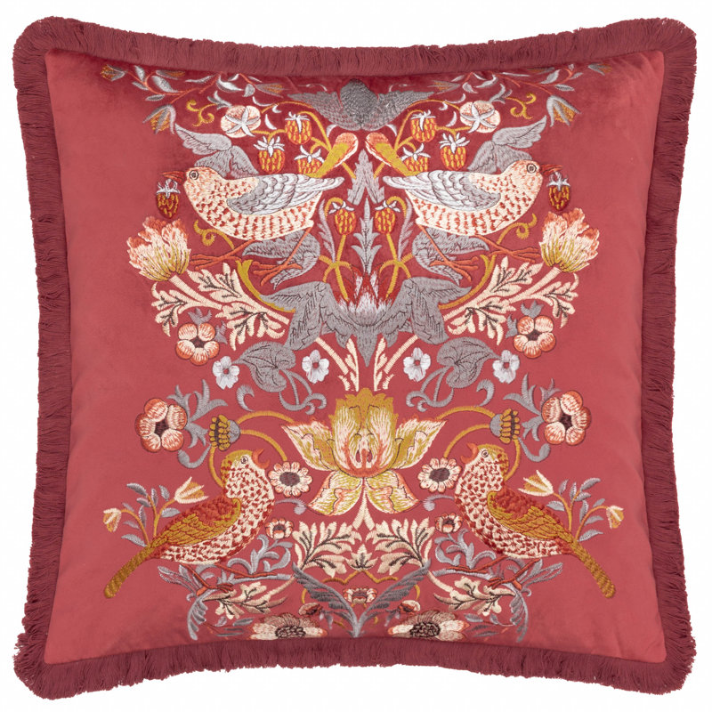 Strawberry Thief Down Blend Floral Square Throw Cushion, Red