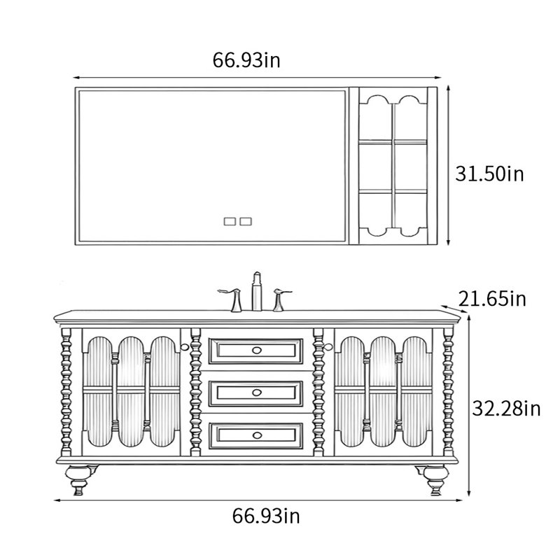 Armoire de salle de bain rétro, 67"