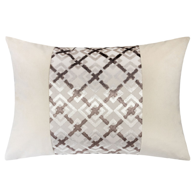 Geometric Velvet Throw Pillow, Cream/Brown