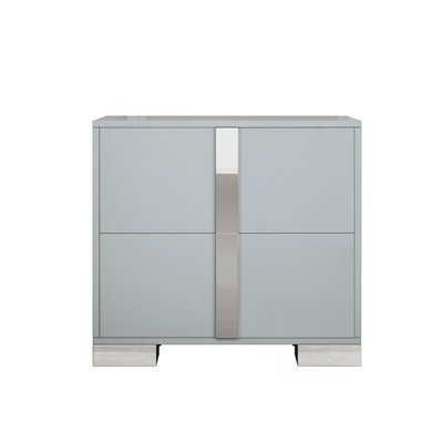 Elegant Nightstand With Metal Foot, Mirrored Bedside Table With 2 Drawers For Bedroom, Living Room