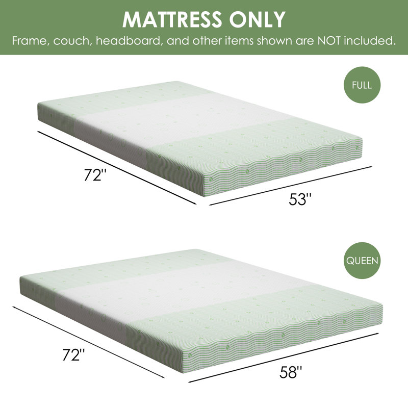 4 Inch Gel Memory Foam Sofa Mattress Queen Size, Mattress Replacement For Sleeper Sofa, Couch Bed, Guest Rooms, Rvs & Boats, White&Green