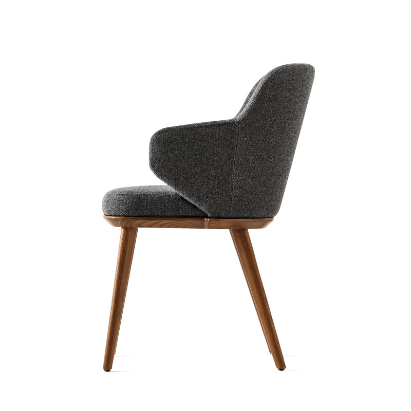 Foyer Upholstered Armchair with Wooden Base, Anouk Taupe, Walnut