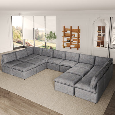 Advait 14-Piece Modular Slipcover Sectional Sofa With Lightweight Iron Frame & Ottoman