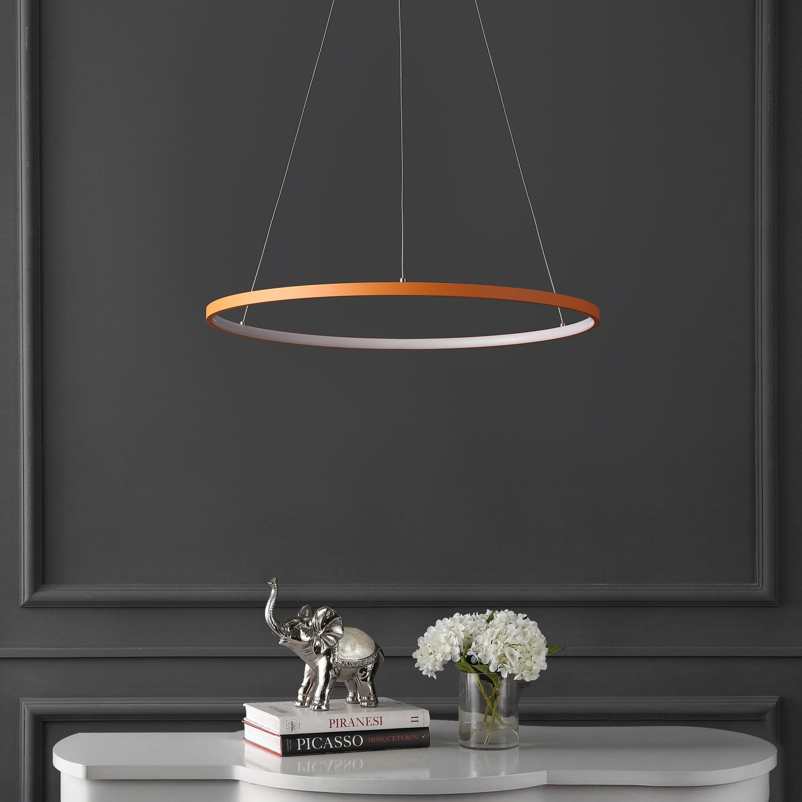 Odin Single Light Dimmable LED Pendant, 0.75" H x 23.75" W x 23.75" D, Orange