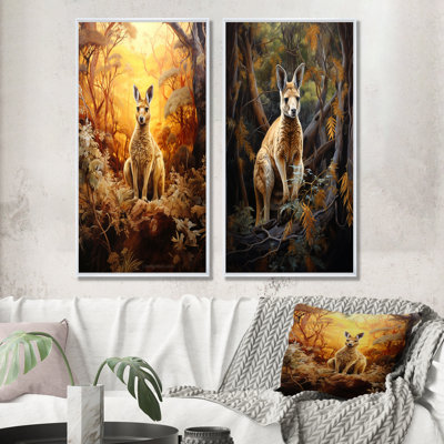 Kangaroo Portrait Ponder Bushland - Kangaroo Canvas Prints Set Of 2