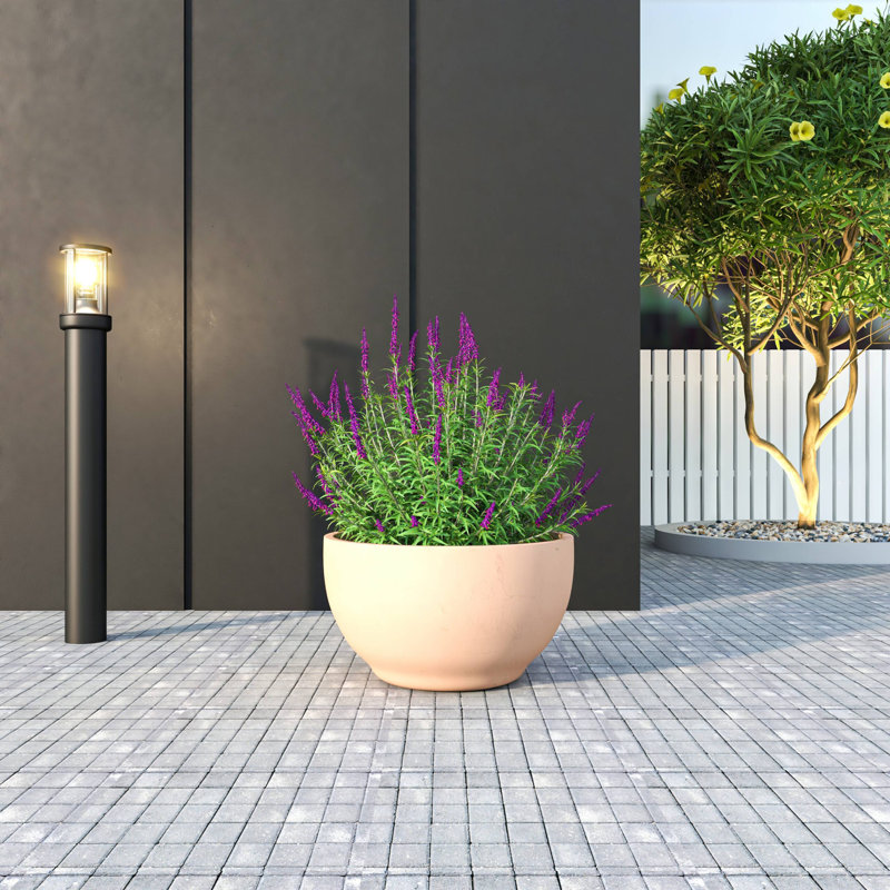 Rynley Modern Fiberstone and Clay Planter - Round Plant Pot with Drainage Holes for Indoor and Outdoor Home , Terra Cotta