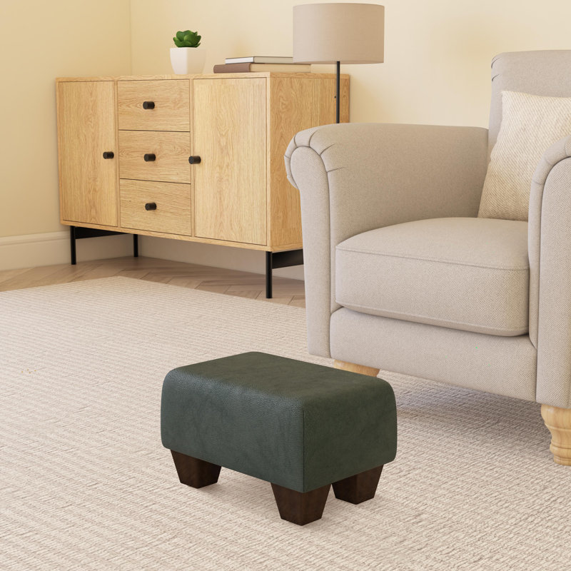Manufactured Wood Accent Stool, Mahogany, Bottle Green, Italian Leather