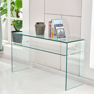 Glass Console Table, Transparent Tempered  Glass Console Table With Rounded Edges Desks, Sofa Table