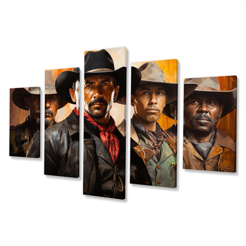 «Western Frontier Vigilantes Cowboys II», reproduction sur toile - 5 panneaux