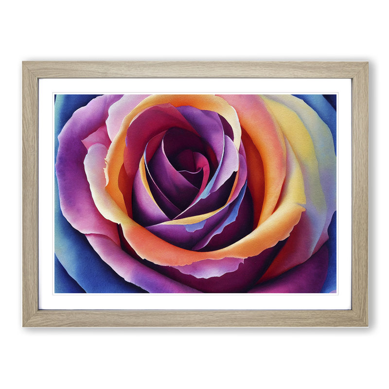 Watercolour Rose Flower Vol.1 - Single Picture Frame Print, 34cm H x 46cm W, Grey