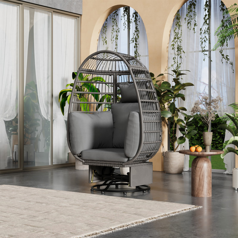 Chaise pivotante d'extérieur avec coussins, Gris / Gris foncé
