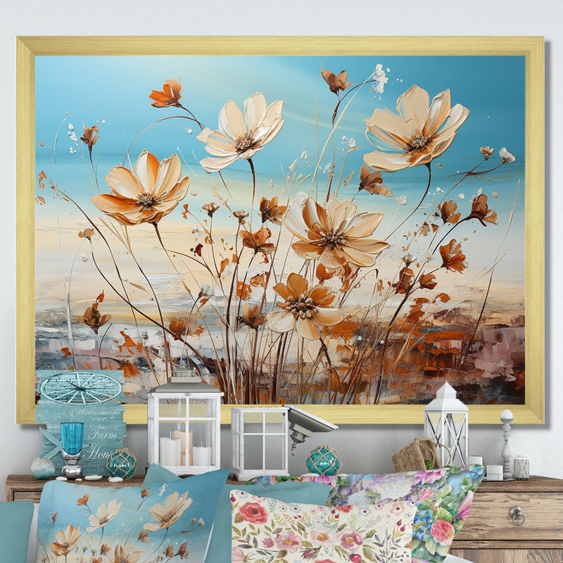 Birds Of Paradise Flowers Fields sur impression sur toile, Cadre doré simple, H 30 po x l 40 po x P 0,5 po