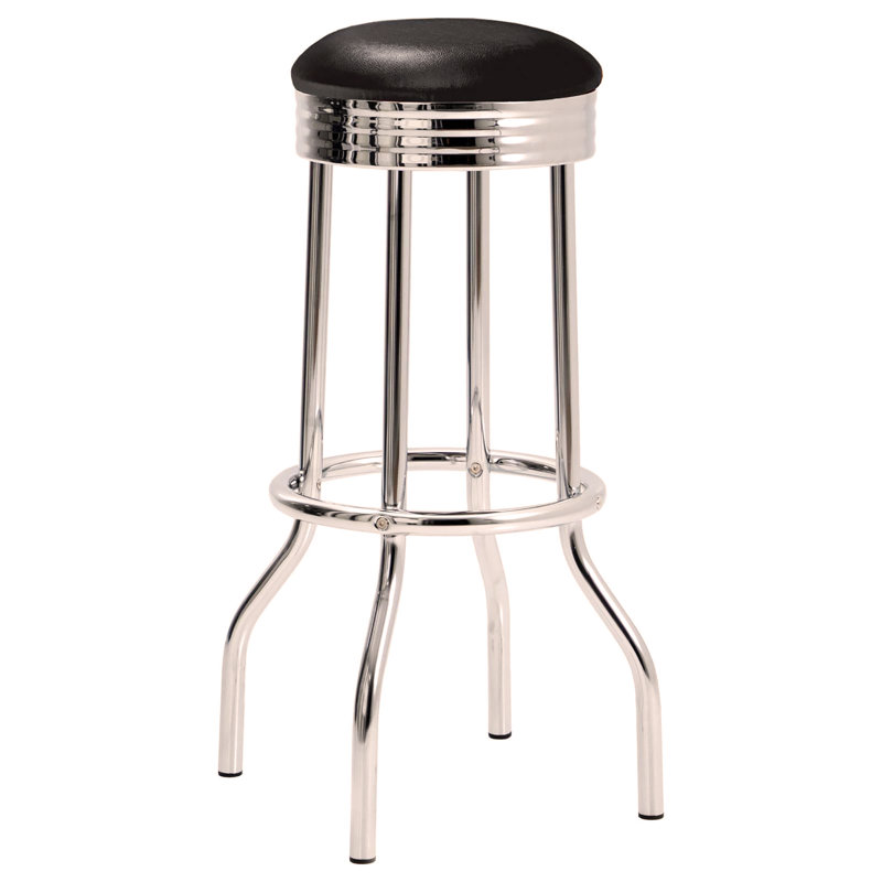 Chrome Bar Height Stool (Set of 2), Black