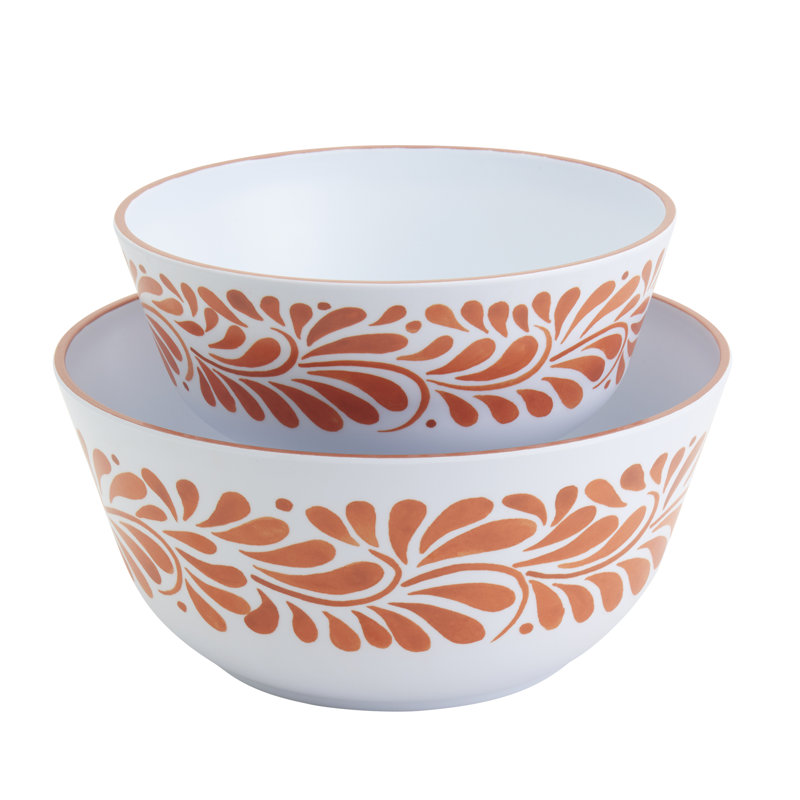 INFUSE 2-Piece Melamine Serving Bowl Set, Lebrillo, White/Orange