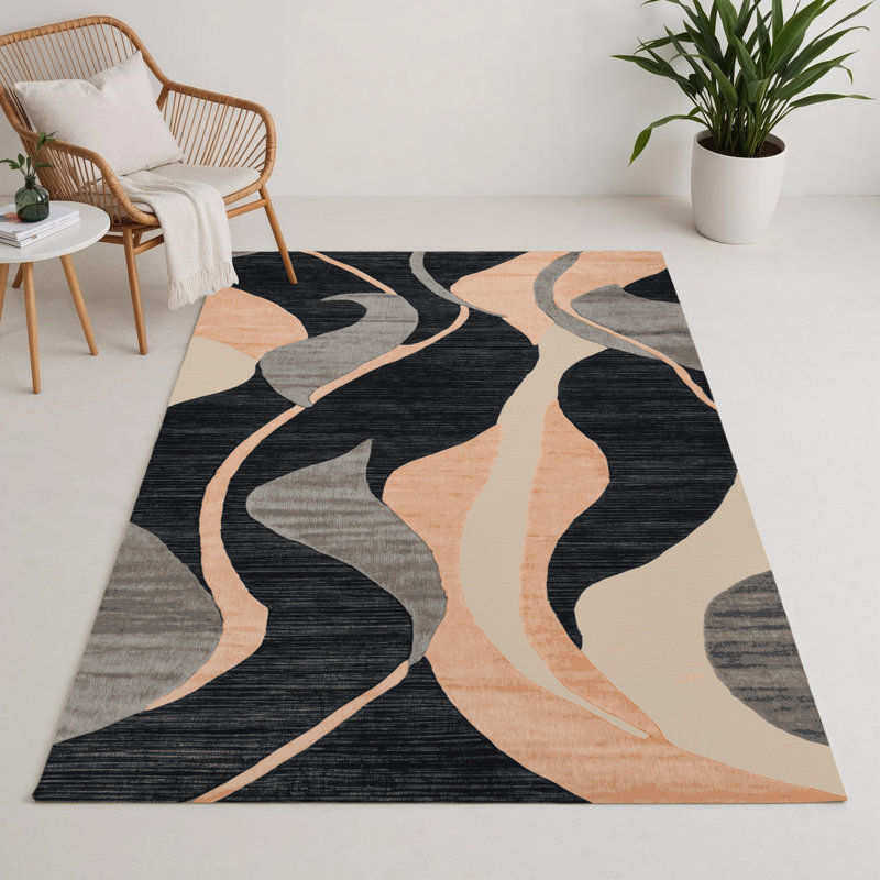 Tapis intérieur et extérieur noir Watercolor, Rectangulaire 3 pi x 5 pi