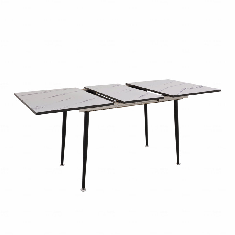 47" Expandable To 63" " Mdf Square White Marble Patterned Dining Table, Modern Industrial Kitchen And Dining Table