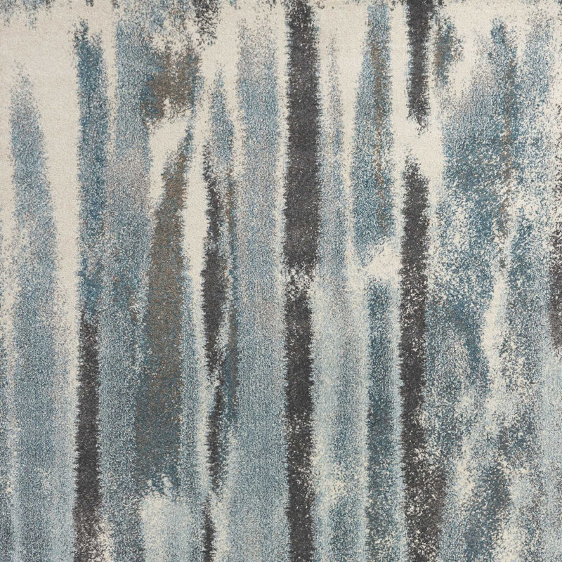 Tapis rayé en polypropylène tissé à la machine 6 pi 7 po x 9 pi 6 po gris / bleu