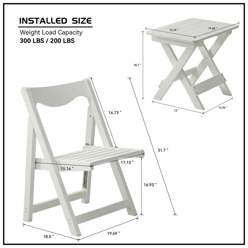 Table et chaise pliantes blanches, 2 chaises pour des moments de tranquillité à l'extérieur ou à l'intérieur.