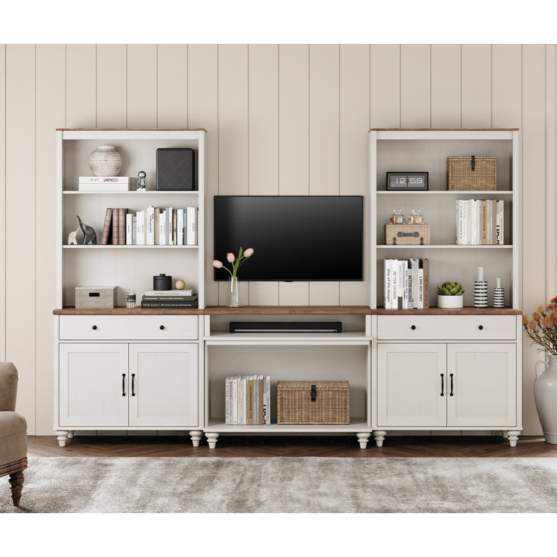 Meuble télé avec tablettes pour téléviseur de 40 po Farmhouse, centre de divertissement moderne avec tiroir et porte, blanc