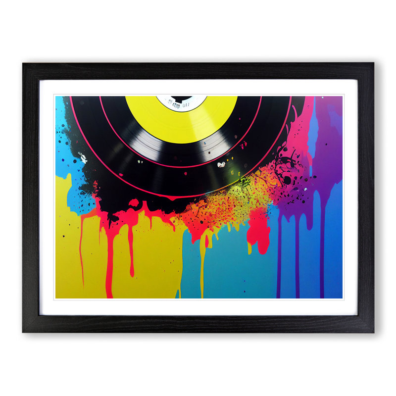 Vinyl Record Splash Abstract - Framed Print, Black, 46cm H x 64cm W x 2cm D