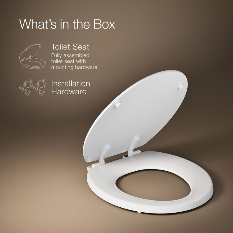 Stonewood Compression-Molded Wood Toilet Seat with Color-Matched Plastic Hinges, White, Round