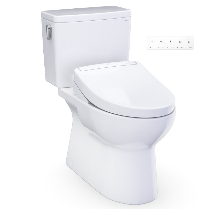 TOTO Glaston WASHLET+ S5 Two-Piece Elongated 1.28 GPF Universal Height Toilet with CEFIONTECT, Cotton White - MW4723446CEFG#01