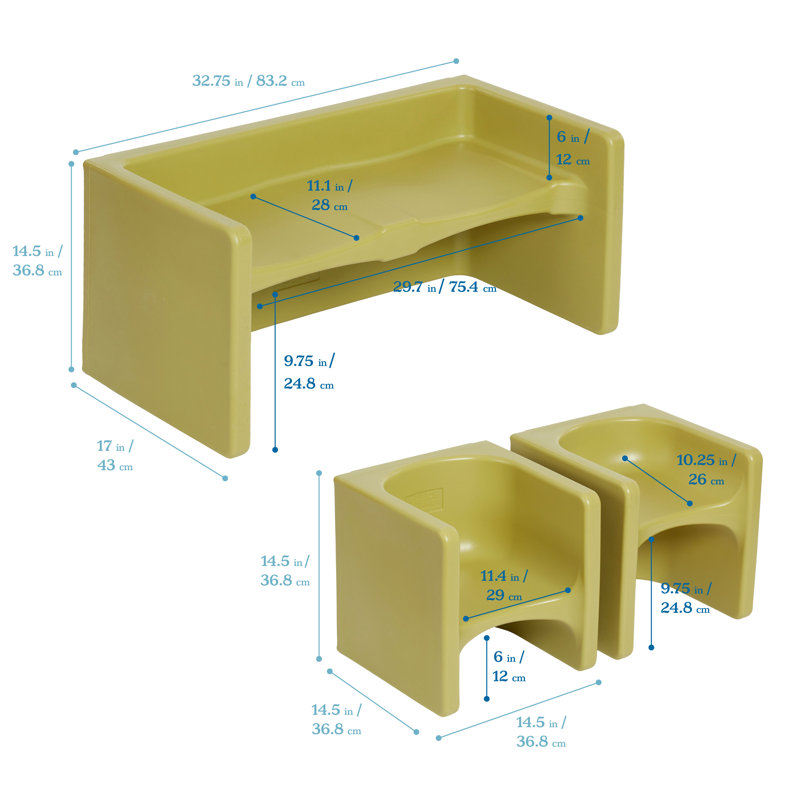 Fern Green Plastic Multipurpose Table and Cube Chair Set