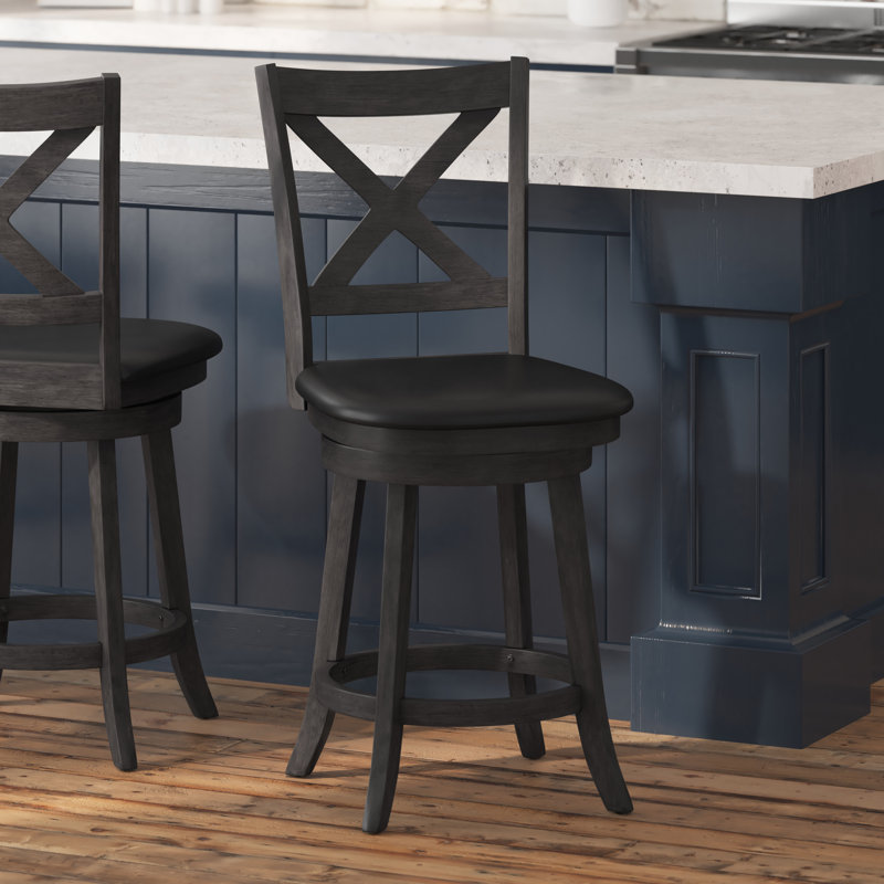Tabouret de salle à manger Francis, Tabouret de comptoir (siège d'une hauteur de 25 p, Noyer gris délavé
