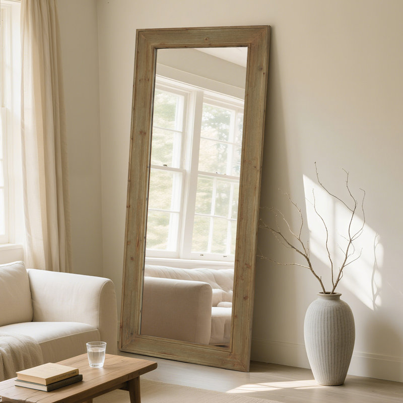 Miroir rustique rustique en bois pour salle de bain, Bois délavé à grain de bois, 67 po x 27 po