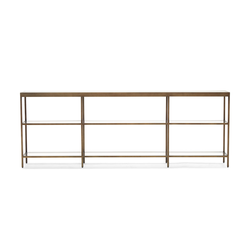 Vienna Low Bookcase W/ Glass Top, (3 Shelves) 27"H x 75"W x 10"D, Antique Brass