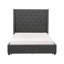 Lit double traditionnel majestueux avec tissu gris, capitonnage à boutons et garniture cloutée pour un décor de chambre à coucher élégant (matelas non inclus)