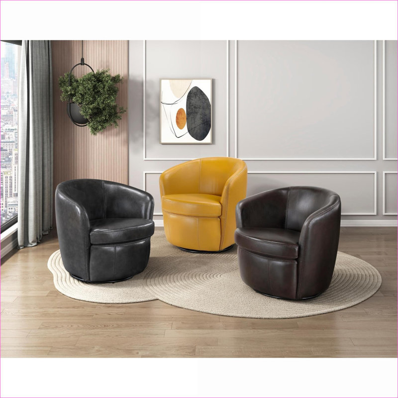 Fauteuil d'appoint en cuir fleur moutarde et moutarde