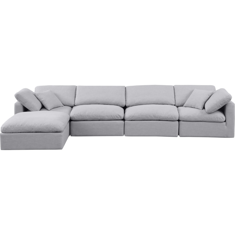 Hinami Upholstered L-Shaped Sectional Reversible, Grey Linen Textured Fabric