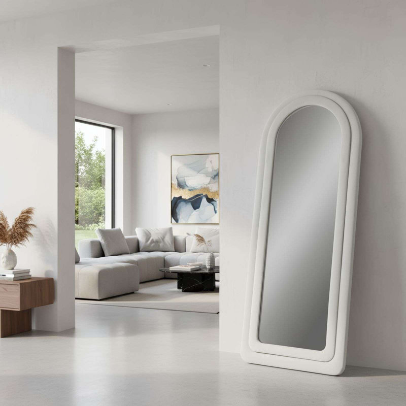 Elegant Cheval Mirror, Cream Color, 25.6 x 67.0 inches | 100% MDF, Wall-Mountable Design | Modern Solid Color Style, Perfect for Bedrooms, Dressing Rooms, and Living Spaces - Stylish & Functional Home Décor