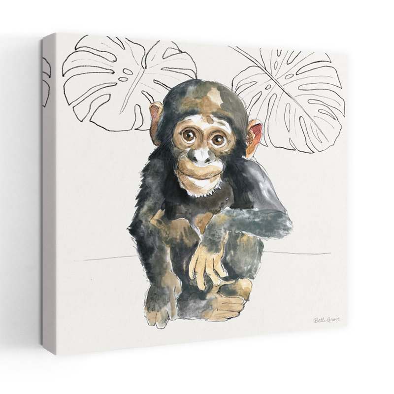Doux animaux, art animalier singe contemporain, H 18 po x l 18 po