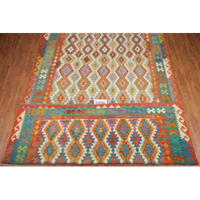 Large Wool Kilim Geometric Rug 10x16