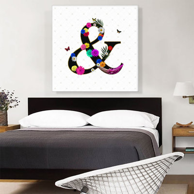 Flower Plant Butterfly Alphabet And Sign Symbol - Wrapped Canvas Textual Art Print