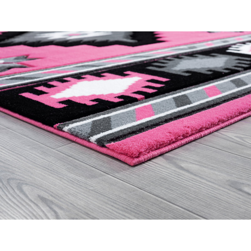 Tapis rose à motif géométrique Sheridan, Rond 7 pi 10 po