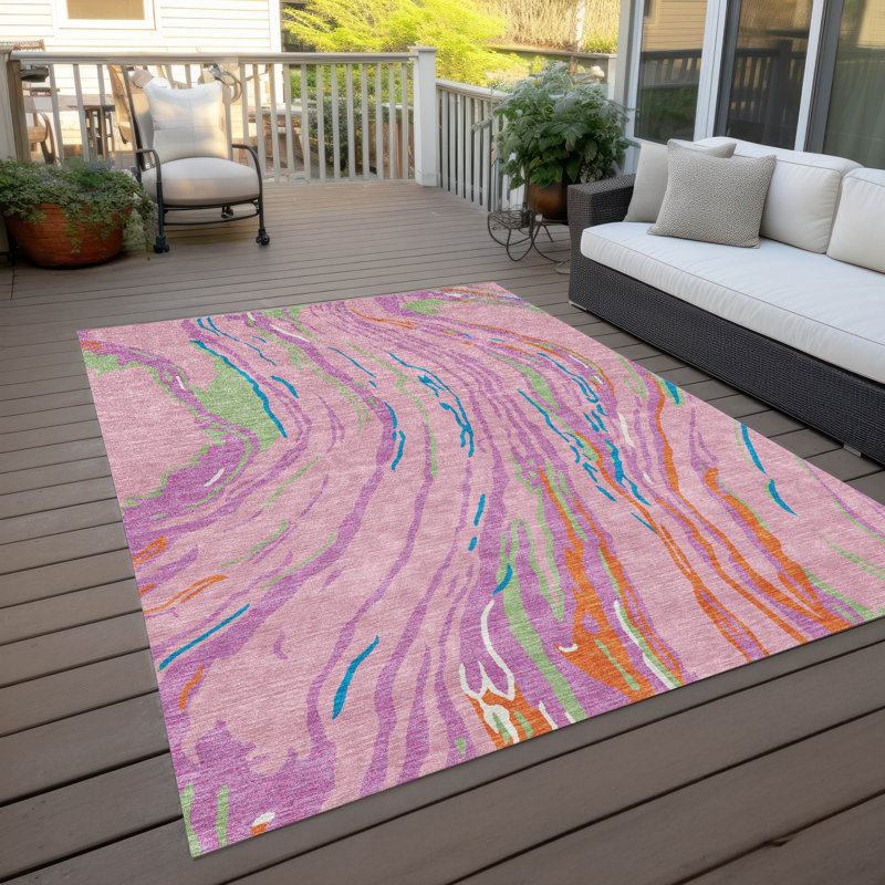 Pink Synthetic Flat Woven Washable 3' x 5' Area Rug