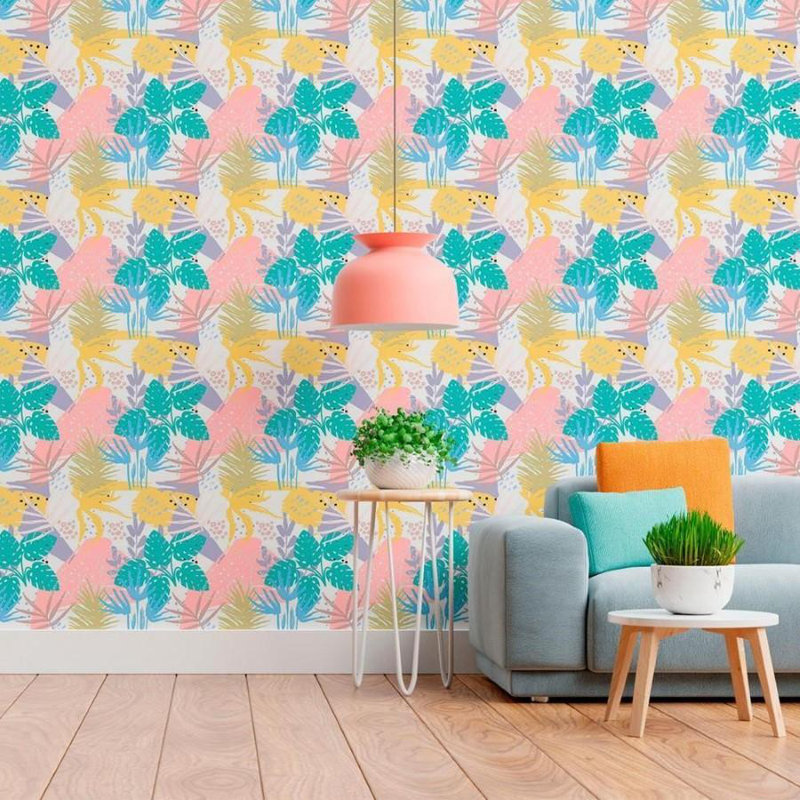 Rouleau de papier peint adhésif Secrist, L 126 po x l 24 po, Blanc / rose / vert